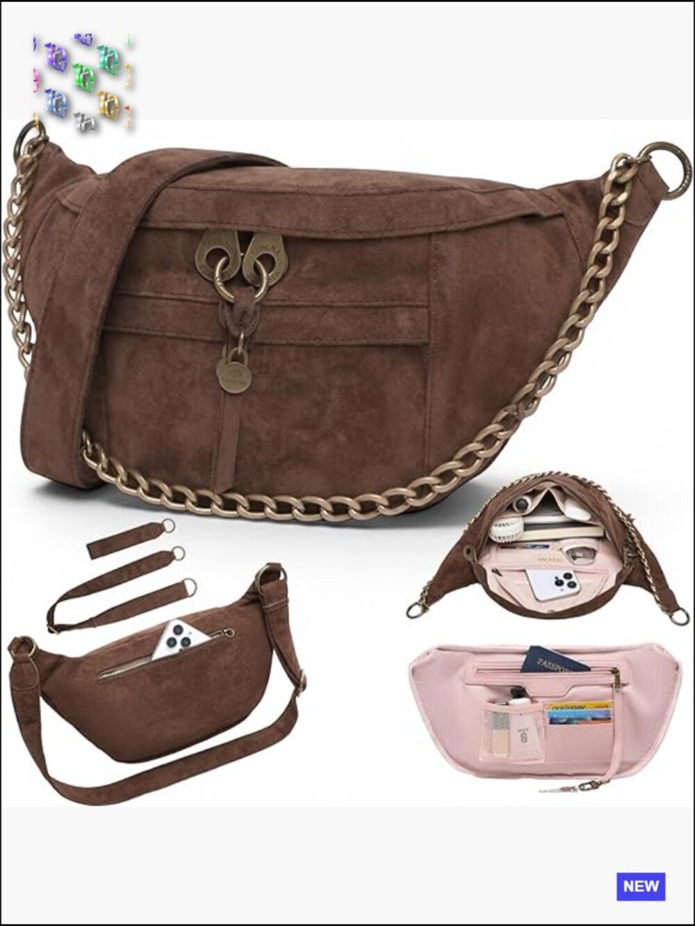 Anti Pickpocket Crossbody Large Vegan Suede Sling Bag RFID Pockets Adjustable